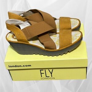 FLY London Women's Cupido Honey Wedge Heel Sandals size 42 New In Box